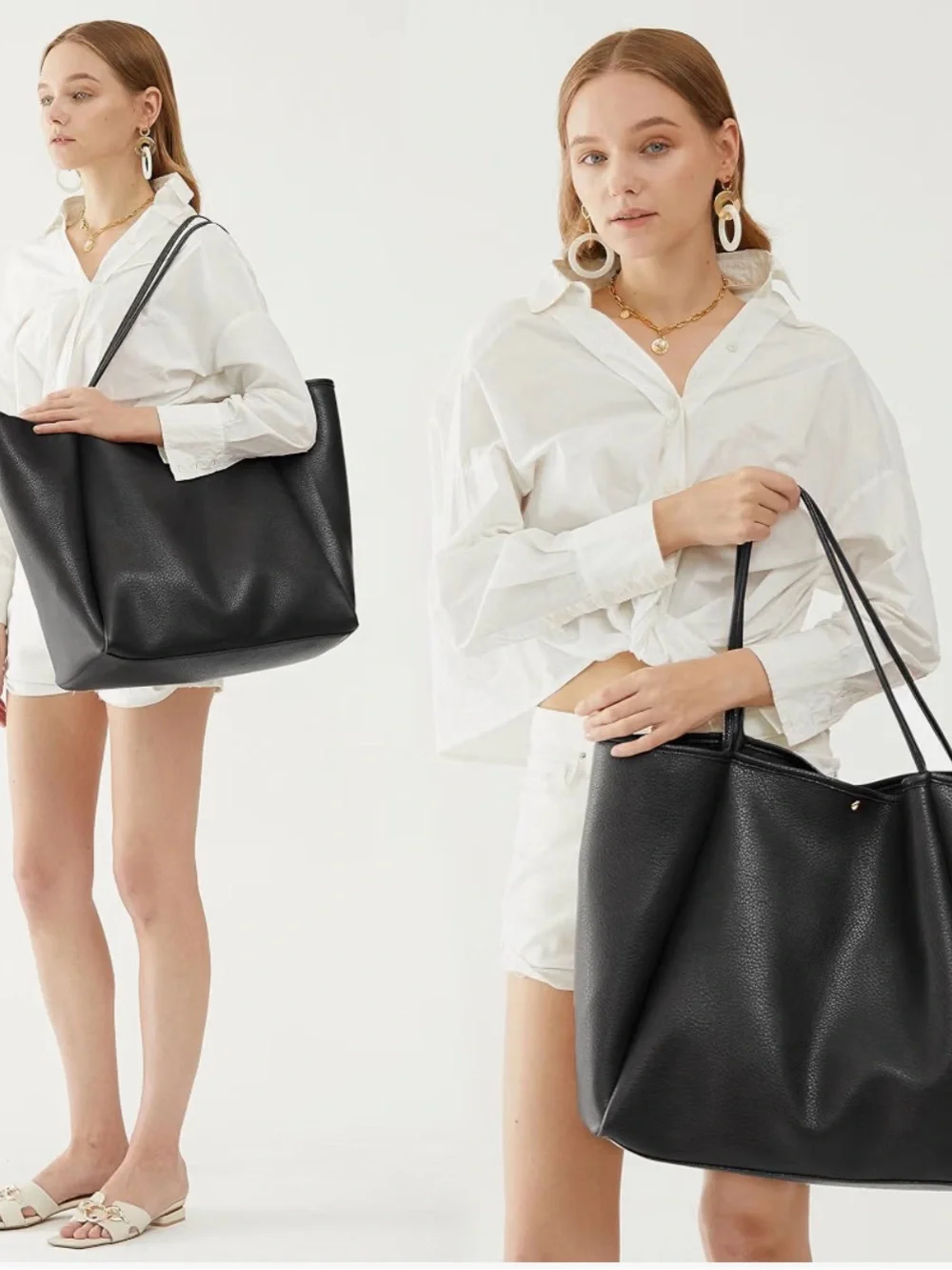 Black Women's Leather Tote Bag